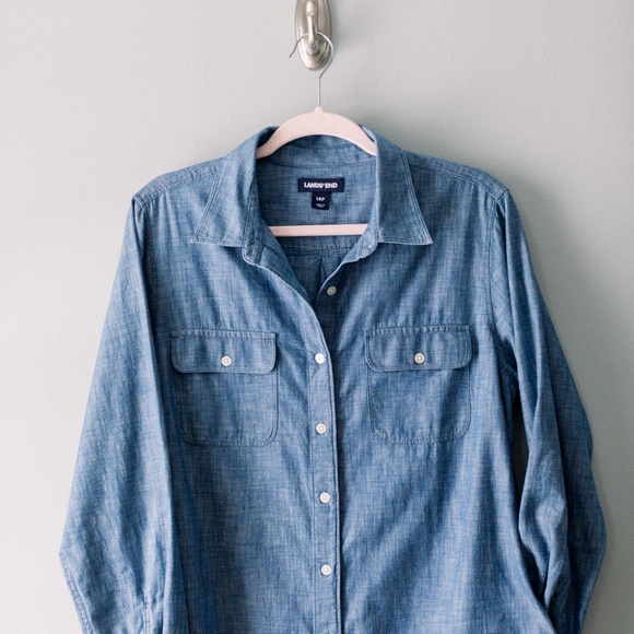 Lands End Women's Chambray Button Down Shirt Dress Size 14P - Picture 10 of 10